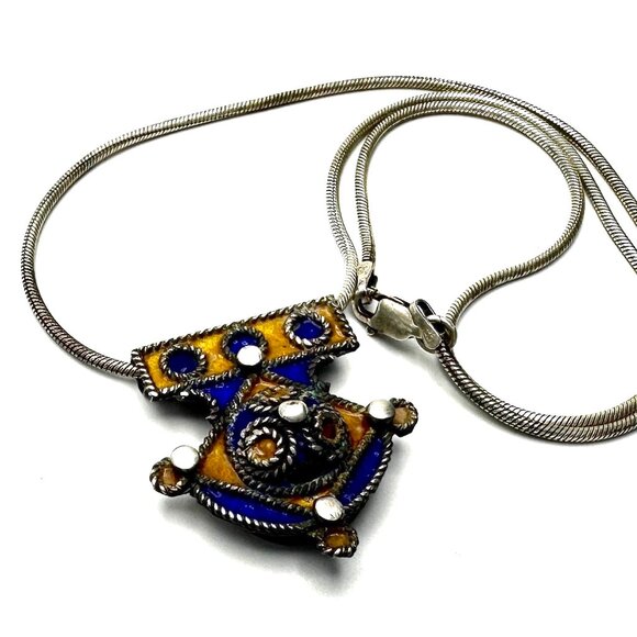 1990s Berber Enamel Small Blue/Yellow Pendant—From the Bazaars of Marrakesh—GUC - Picture 7 of 8